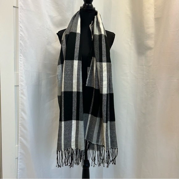 BANANA republic black gray ivory white blanket scarf unisex - Picture 2 of 6
